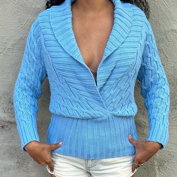 bebe Sweaters - Light Blue knit sweater, v-neck sweater